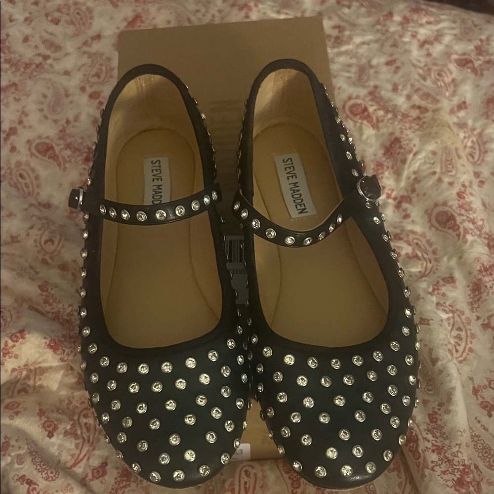 Steve Madden Black Flats with Rhinestones